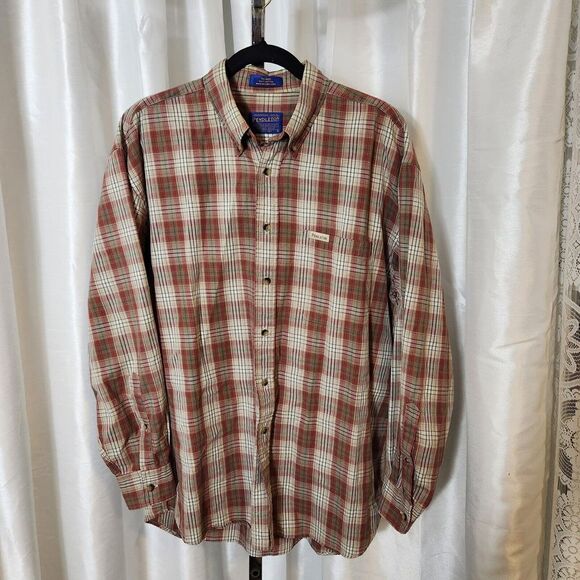 Pendleton Other - Pendleton Vintage 100% Cotton Mens Button Down Shirt Plaid Large Long Sleeve Vtg